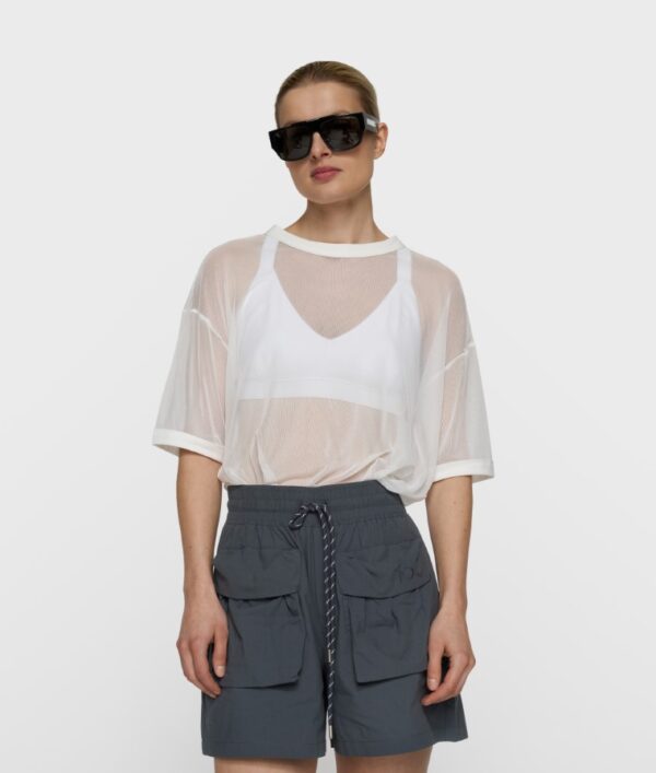 Biały transparentny t-shirt oversize z siateczki